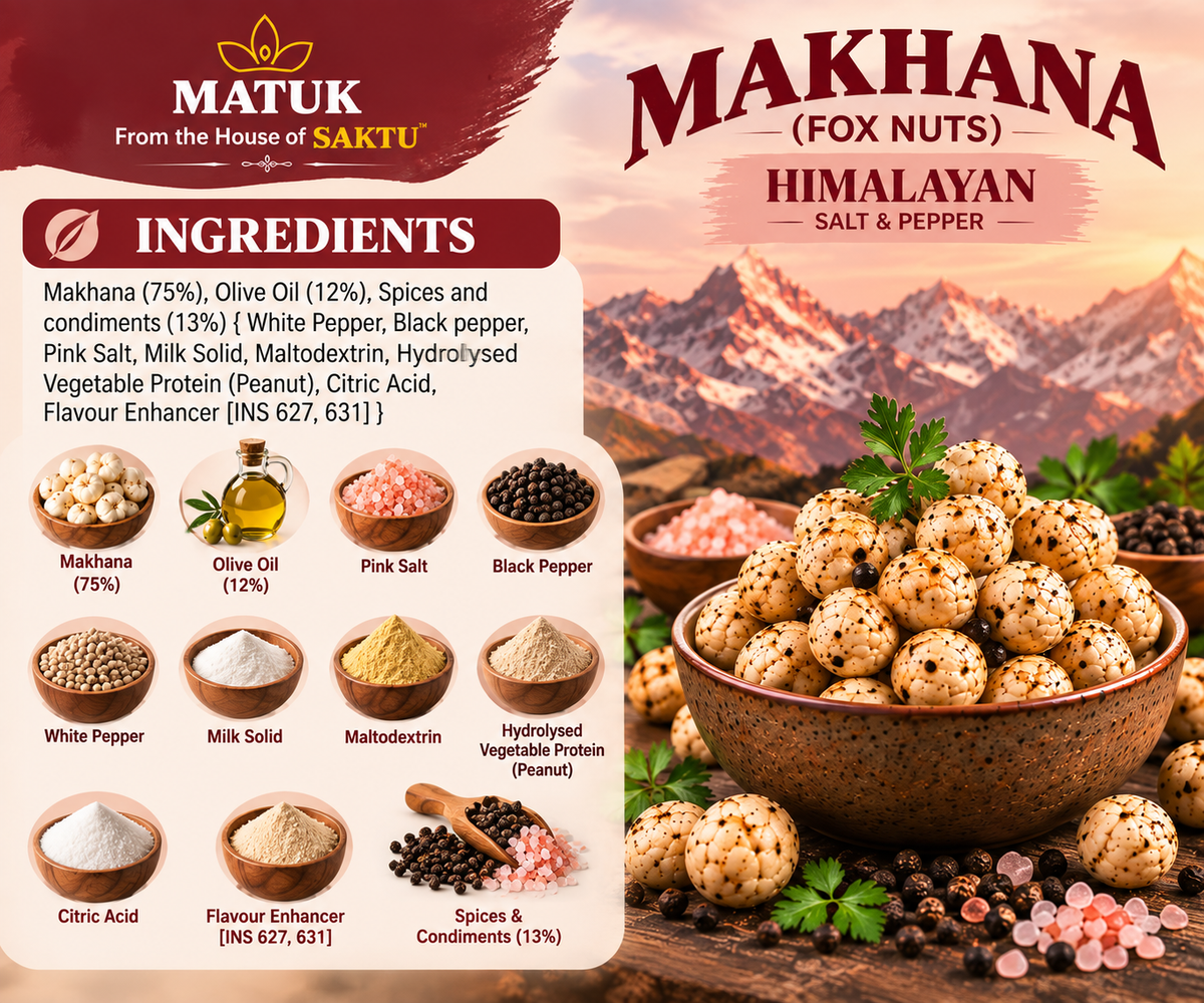 MATUK Himalayan Salt & Pepper Flavoured Makhana (Fox Nuts) | Net Wt. 85 g Jar
