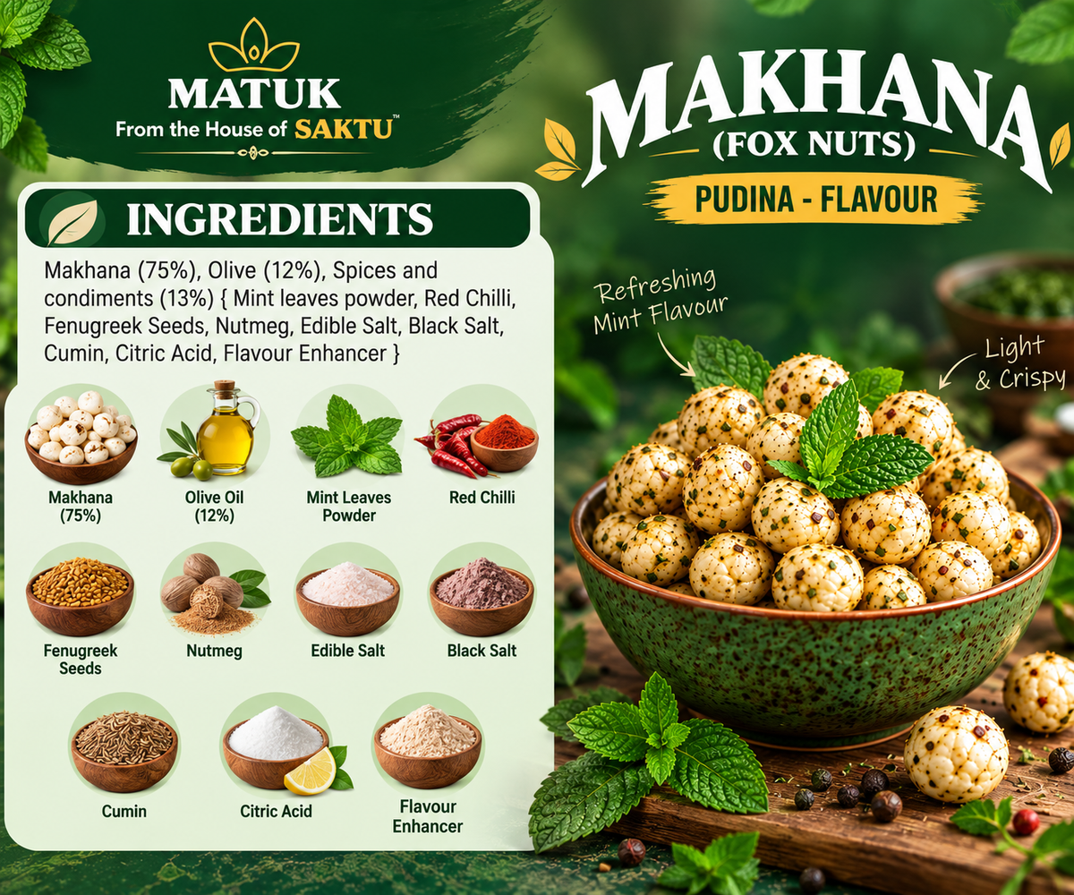 MATUK Pudina Flavoured Makhana (Fox Nuts) Net Wt. 85 g Jar
