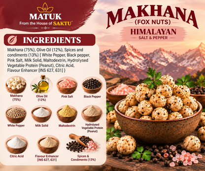 MATUK Himalayan Salt & Pepper Flavoured Makhana (Fox Nuts) |  Net Wt. 85 g Jar