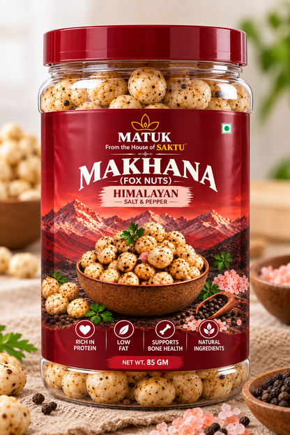 MATUK Himalayan Salt & Pepper Flavoured Makhana (Fox Nuts) |  Net Wt. 85 g Jar